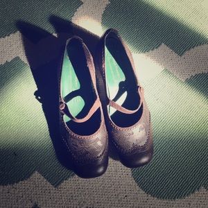 Brown embroidered Mary Janes. Make me an offer.